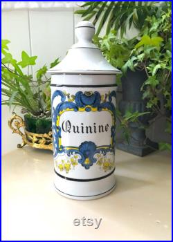 Vintage QUININE Grand Pot à Pharmacie Porcelaine de Limoges Décor coquille volute végétale Polychrome, Collection Apothicaire Made in France