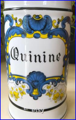 Vintage QUININE Grand Pot à Pharmacie Porcelaine de Limoges Décor coquille volute végétale Polychrome, Collection Apothicaire Made in France