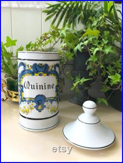 Vintage QUININE Grand Pot à Pharmacie Porcelaine de Limoges Décor coquille volute végétale Polychrome, Collection Apothicaire Made in France