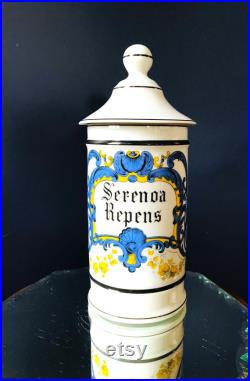 Vintage SERENOA REPENS Grand Pot à Pharmacie Porcelaine de Limoges Décor coquille volute végétale Polychrome, Collection Apothicaire France