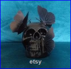 skull crâne noir papillon hell fait maison gothique décoration platre