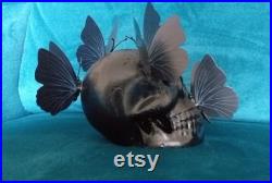 skull crâne noir papillon hell fait maison gothique décoration platre skull crâne noir papillon hell fait maison gothique décoration platre