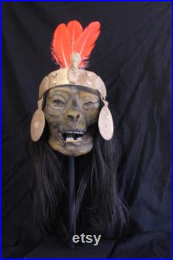 taxidermie réplique tete de momie inca en résine sculpture taxidermy skull crane momifiée oditties